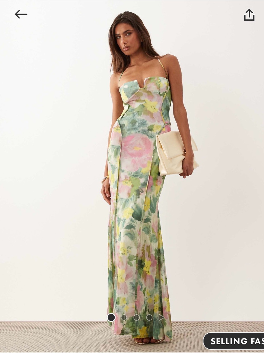 ASOS Floral Watercolor Maxi Dress in Green Pink Yellow